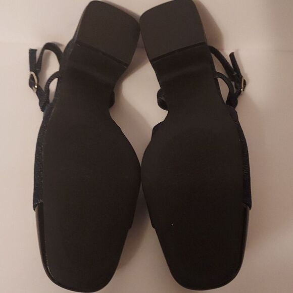 Spectator Pump Blue Denim and Black Patent Slingback block heel Size 7 - Picture 6 of 16